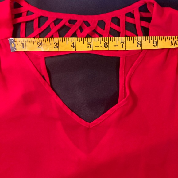 BCX by Macy's Red Blouse, V-Neck Front, Lattice & V-Neck Back, Size XL - Picture 8 of 13